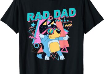 Blue Rad Dad Tan Blue Heeler Bandit Dad Retro 90s T-Shirt