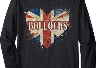 Bollocks British Slang Union Jack Flag Heart Retro Long Sleeve T-Shirt