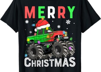 Boys Monster Truck Merry Christmas Santa Hat Toddler T-Shirt