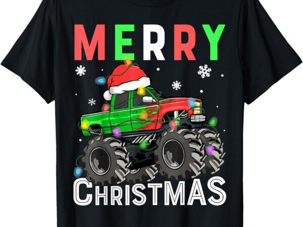 Boys monster truck merry christmas santa hat toddler t-shirt