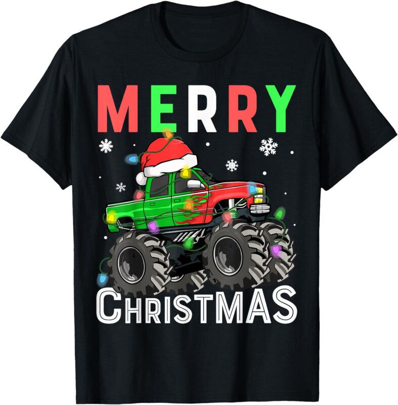 Boys Monster Truck Merry Christmas Santa Hat Toddler T-Shirt