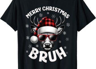 Bruh Christmas Teens Kids Boys Xmas Merry Christmas Reindeer T-Shirt