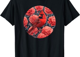 Cardinal Bird On Carnation Flower – Ohio Bird And Flower T-Shirt