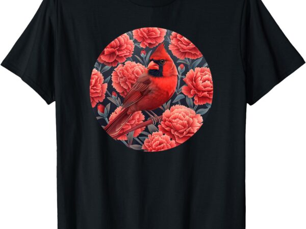 Cardinal bird on carnation flower – ohio bird and flower t-shirt