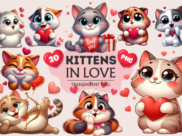 Cartoon cat in love. valentine’s day, png. t shirt vector file