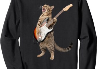 Cat Playing Guitar Shirt Kids Men Women Rock And Roll Band Sweatshirt