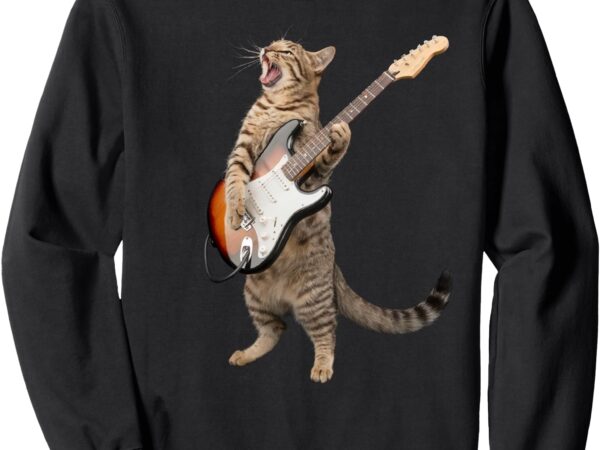 Cat playing guitar shirt kids men women rock and roll band sweatshirt