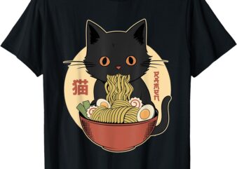 Cat Ramen Funny Graphic Tees Japanese Kawaii Cat Anime T-Shirt