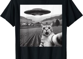 Cat Selfie With Alien UFO Funny Cat Gifts For Men Women Kid T-Shirt