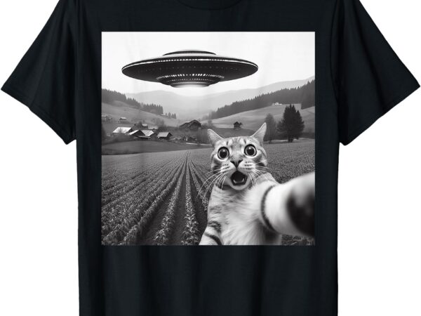 Cat selfie with alien ufo funny cat gifts for men women kid t-shirt