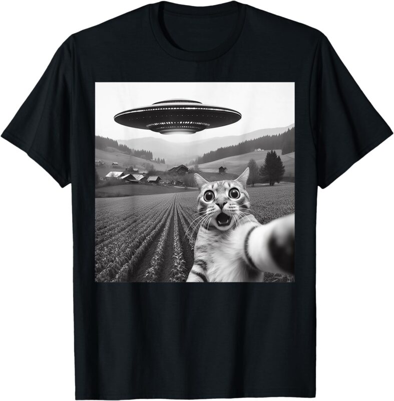 Cat Selfie With Alien UFO Funny Cat Gifts For Men Women Kid T-Shirt