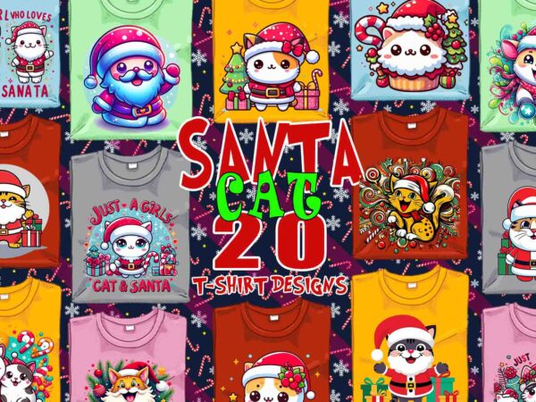 20 retro vintage christmas cat santa claus t-shirt design bundle