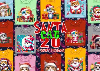 Popular Christmas Cat Santa Claus t-shirt design bundle of 20 designs – download instantly T-Shirt Bundle