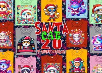 20 Retro Christmas Cat Santa Claus t-shirt design bundle