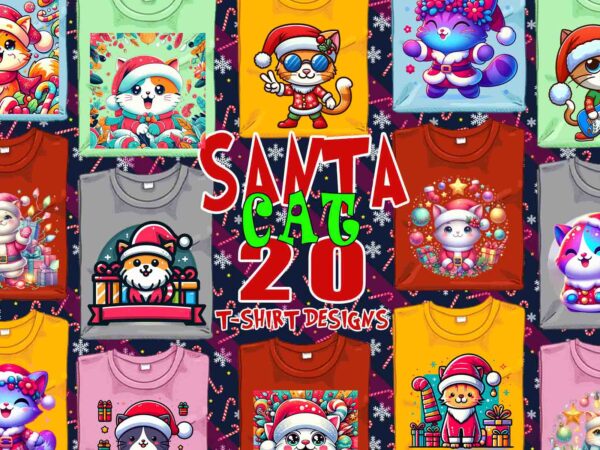 20 retro christmas cat santa claus t-shirt design bundle