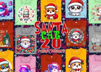 Trendy Christmas Cat Santa Claus t-shirt design bundle