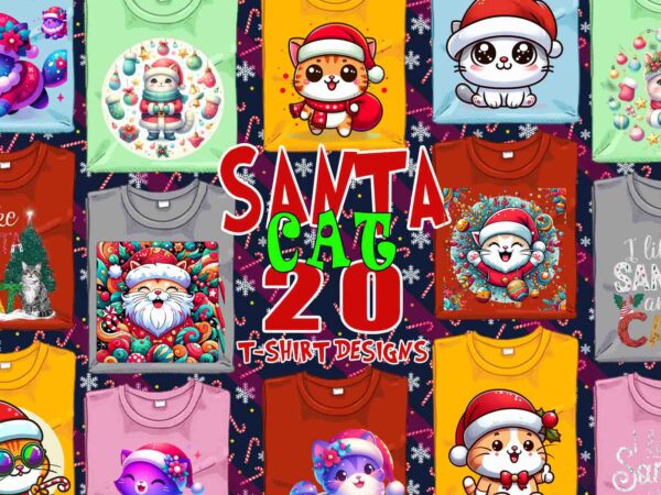 Trendy christmas cat santa claus t-shirt design bundle