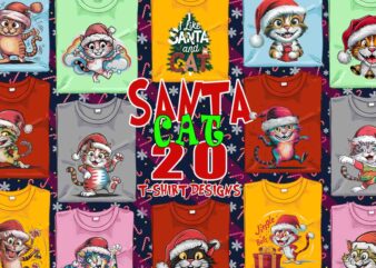 20 Retro Christmas Cat Santa Claus t-shirt design bundle