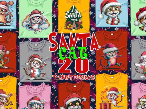 20 retro christmas cat santa claus t-shirt design bundle