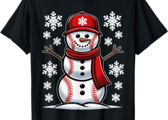 Christmas Baseball Snowman Boys Baseball Christmas Women Men T-Shirt