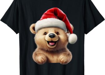 Christmas Bear Santa Hat Christmas Funny Xmas Bear T-Shirt