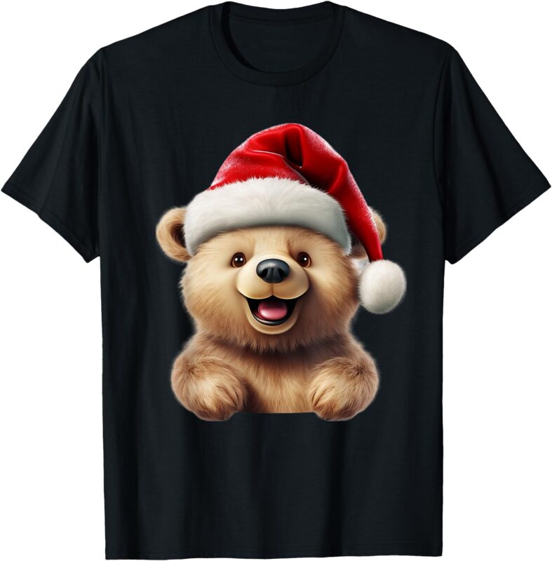 Christmas Bear Santa Hat Christmas Funny Xmas Bear T-Shirt