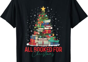 Christmas Book Tree Retro All Booked for Christmas Womens T-Shirt