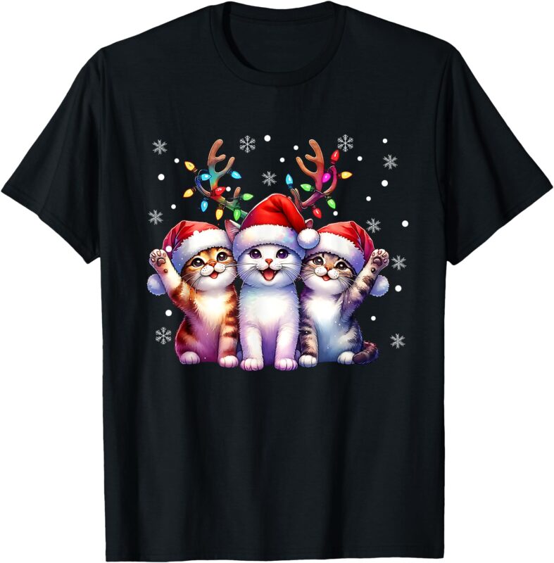 Christmas Cat Santa Reindeer Cat Lover Christmas Cats T-Shirt