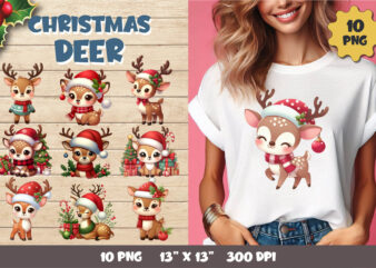 Christmas Deer. T-Shirt, PNG.