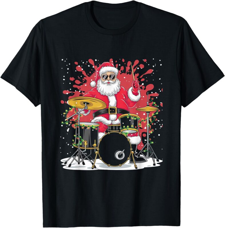 Christmas Drummer Funny Santa Claus on Drums for Music Lover T-Shirt