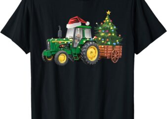 Christmas Farm Tractor Tree Lights Santa Hat Xmas Farmer T-Shirt