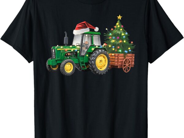 Christmas farm tractor tree lights santa hat xmas farmer t-shirt