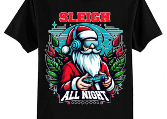 Christmas Gamer Boys Sleigh All Night Video Game Santa Xmas T-Shirt ltsp