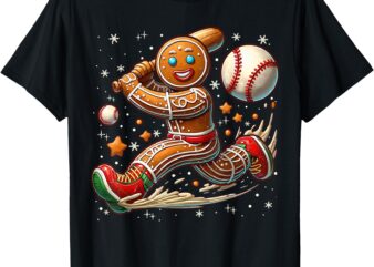 Christmas Gingerbread Man Sports Player Funny Baseball Xmas T-Shirt