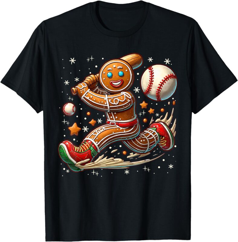 Christmas Gingerbread Man Sports Player Funny Baseball Xmas T-Shirt