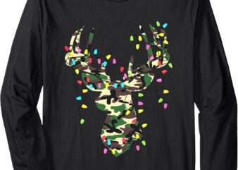 Christmas Holiday Camo Hunting Reindeer Deer Xmas Lights Long Sleeve T-Shirt