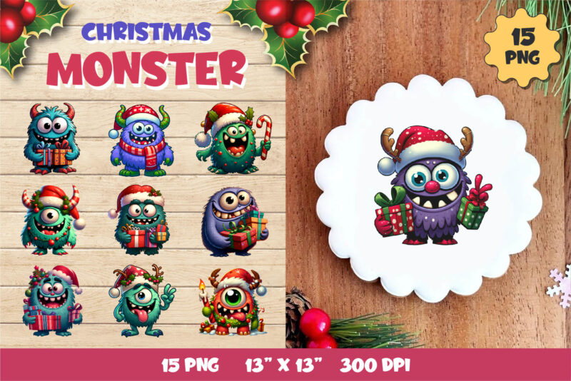 Christmas Monsters. Tshirt, PNG.