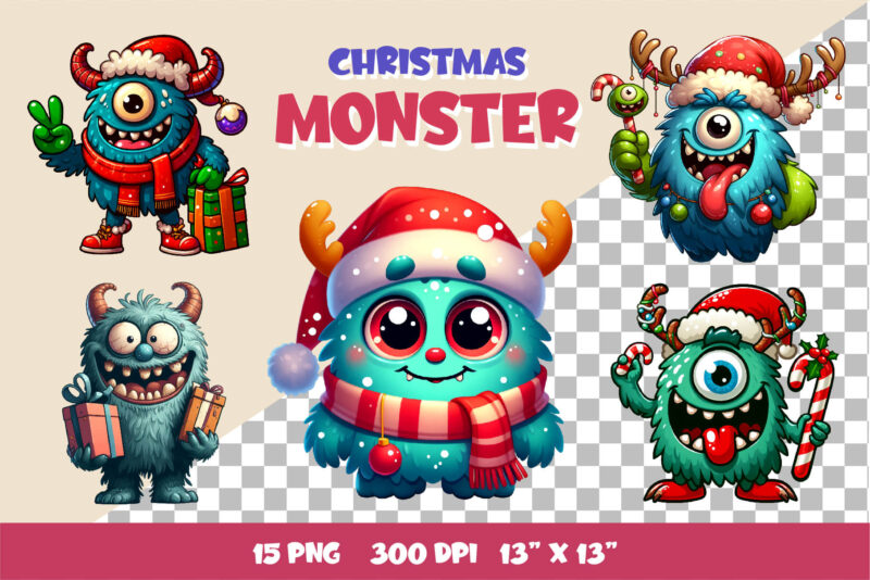 Christmas Monsters. Tshirt, PNG.