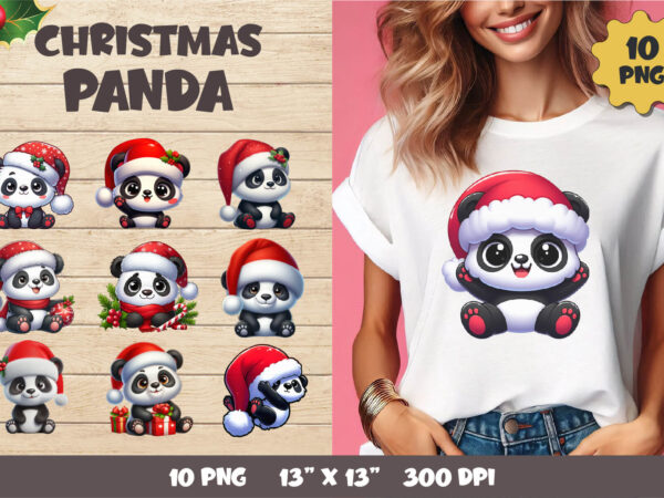 Christmas panda. t-shirt, png.