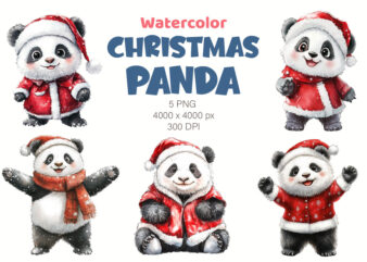 Christmas Panda. Watercolor PNG.