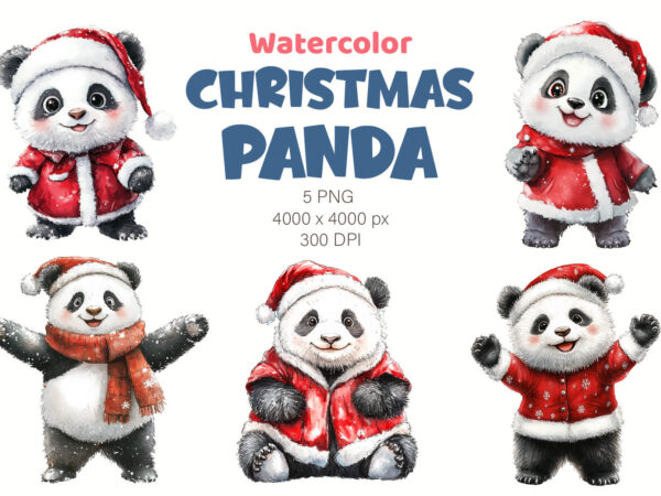 Christmas panda. watercolor png. t shirt vector file