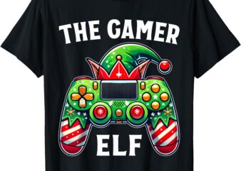 Christmas The Gamer Elf Video Gaming Boys Men Kids Tees T-Shirt