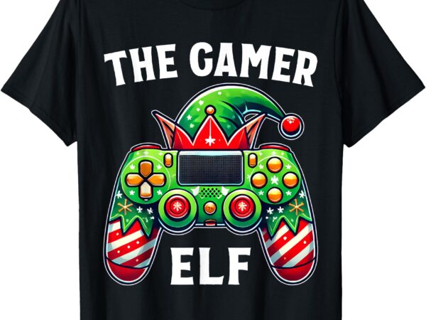 Christmas the gamer elf video gaming boys men kids tees t-shirt