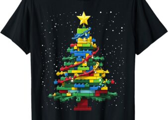 Christmas Tree Block Brick Building Xmas Master Builder Kids T-Shirt