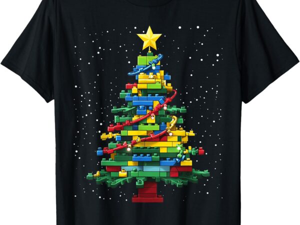 Christmas tree block brick building xmas master builder kids t-shirt