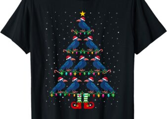 Christmas Tree Lights Santa Hat ELF Crow Xmas Tree T-Shirt