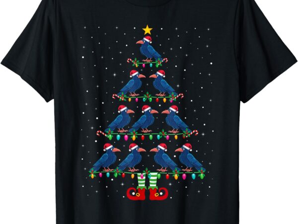 Christmas tree lights santa hat elf crow xmas tree t-shirt