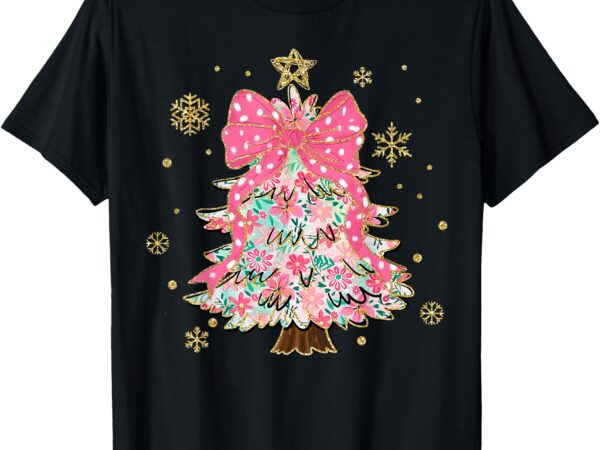 Christmas tree with snowflakes and bow t-shirt