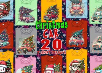 Trendy Funny Christmas Santa Car t-shirt design bundle of 20 designs – download instantly for Craft Store