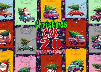 Retro Christmas Tree upon a Car t-shirt design bundle for Crafting on Christmas 2024